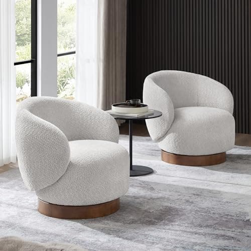 Cream Upholstered Swivel Armchair for Living Room & Bedroom