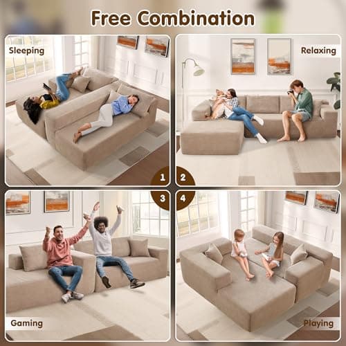 Ovios 104" Cloud Sectional with L-Shaped Chaise, Camel (Corduroy)