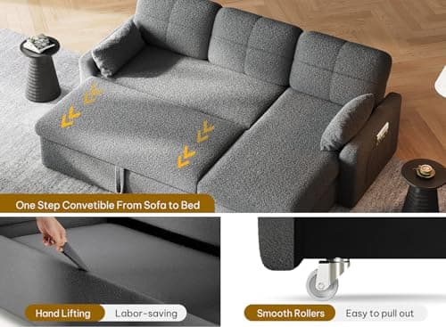 YITAHOME 86" Sleeper Sofa, Convertible 2-in-1 Pull-Out Couch Bed with Storage, Grey