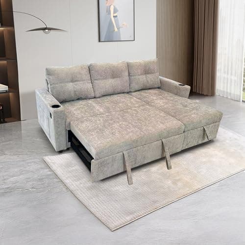 Eafurn 4-in-1 L-Shaped Sectional with Pullout Bed and USB Ports