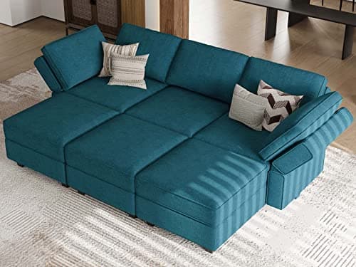 Belffin Reversible Chaise Modular Sofa Bed in Peacock Blue