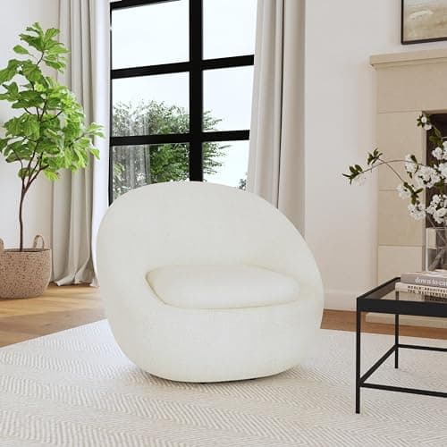 HomePop 360° Swivel Round Barrel Sofa Chair | Living & Bedroom Accent Furniture, White Sherpa