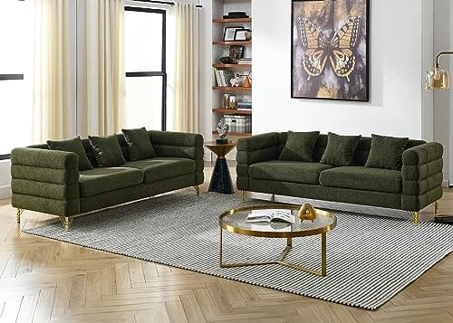 Oversize 2 Pieces Sofa Set, 81 Inch Comfy 3 Seater Sofa, Modern Futon Couch, Bouclé Teddy Cloud Sofa