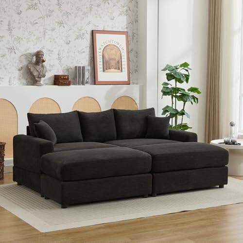 Black 3 Seater Fluffy Cloud Modular Sofa with Chaise Lounge, 82" W