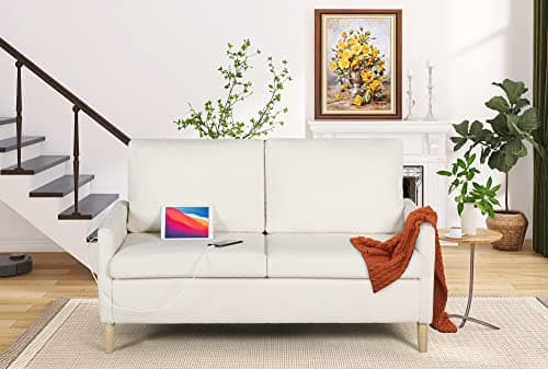 TYBOATLE Modern Small Loveseat Sofa with USB Ports, 55"W Soft Fleece Couch, Suitable for Small Spaces (Cream White)