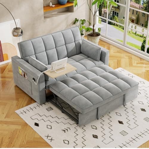 3-in-1 Velvet Convertible Sofa Bed with Storage & USB Port, Gray