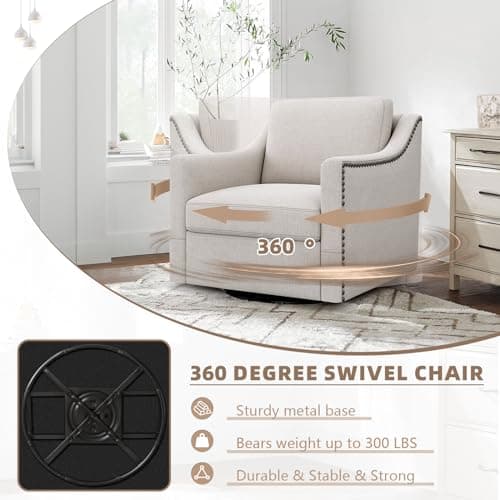 Set of 2 Swivel Barrel Chairs with Nailhead Trim for Nursery, Living Room, Bedroom, Office
