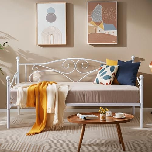 VECELO Metal Twin Daybed Frame with Headboard & Slats Support
