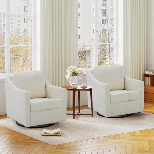COLAMY Beige 360° Swivel Accent Chair with Track Arms
