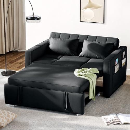 Black 3-in-1 Convertible Sofa Bed with Pull-Out Mattress & Adjustable Backrest