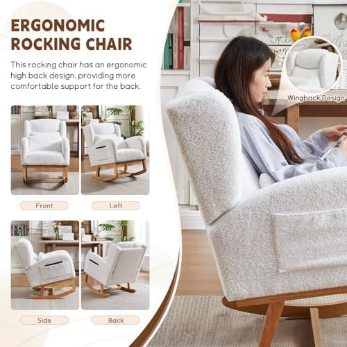 Upholstered Boucle Glider Rocking Chair for Nursery and Baby Room