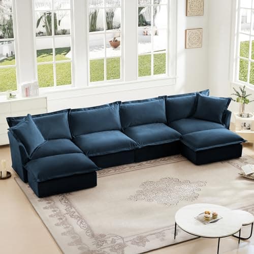 156" W Modern Chenille U-Shaped Sofa with Ottoman, Comfy 4-Seater for Living Room, Office