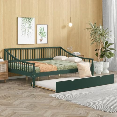 Velvet Daybed with Storage Drawers and Striped Headboard Design