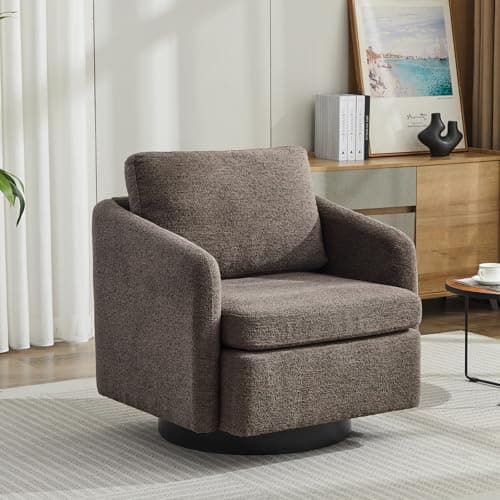 Beige 360° Swivel Chenille Arm Chair - Mid Century Modern Living Room Essentials