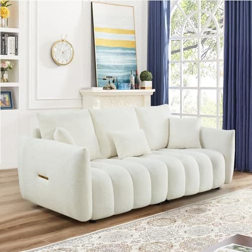 Oversized Green Sherpa Tufted 3 Seater Sofa, Teddy Bouclé Cushions