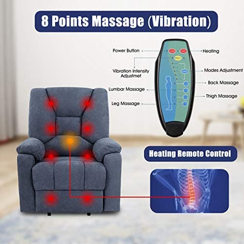 Midnight Blue Power Lift Recliner with Massage and Heat for Seniors