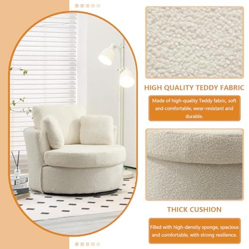 JEEOHEY 42 Ivory Teddy Swivel Barrel Chair - Modern Oversized Accent Chair for Nursery, Living Room, Bedroom