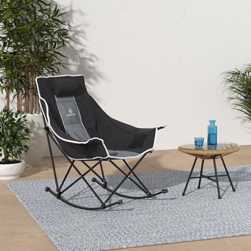 Dowinx Oversized Rocking Camping Chair, Fully Padded with Side Pocket & Carry Bag, High Back & Headrest, 300 lbs, Grey