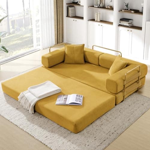 JEEOHEY Convertible Sofa Bed, Queen Size Memory Foam Couch for Living Room & Bedroom, Black