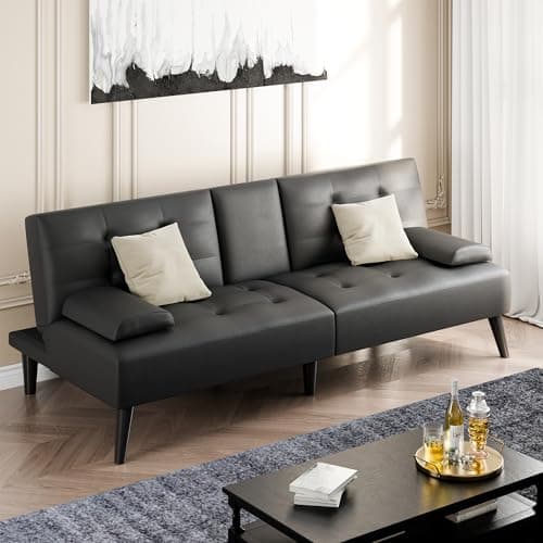 Shintenchi Dark Gray Velvet Reclining Sofa Bed with Foldable Arms