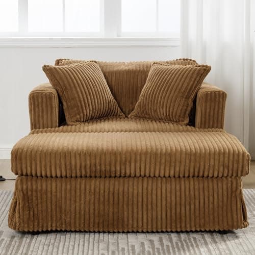 Beige Luxe Chaise Lounge With Ottoman & 2 Pillows 48" Modern Soft Reading Chair