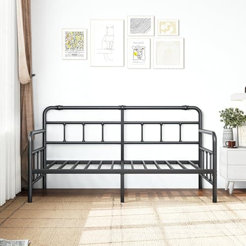 Classic Headboard Twin Daybed with Metal Slats Support for Living Room & Guest Room