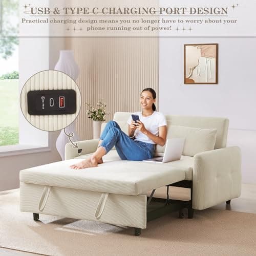 Convertible Sleeper Sofa Bed with USB&Type-C Port