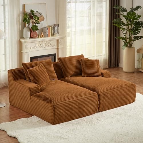 8 Foot Oversized Boneless Chaise Lounge Sofa, Modern Compressed Corduroy Living Room Couch