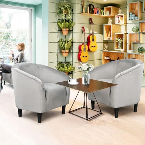 Yaheetech Grey Velvet Living Room Chair with Armrest and Low Back