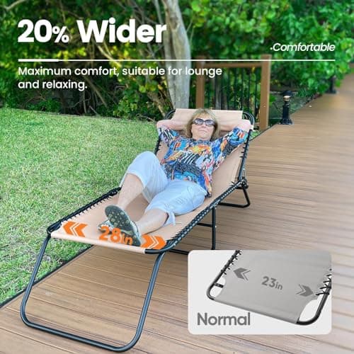 EZCHEER 16-inch Extra High Outdoor Recliner, Beige, 300lbs Capacity