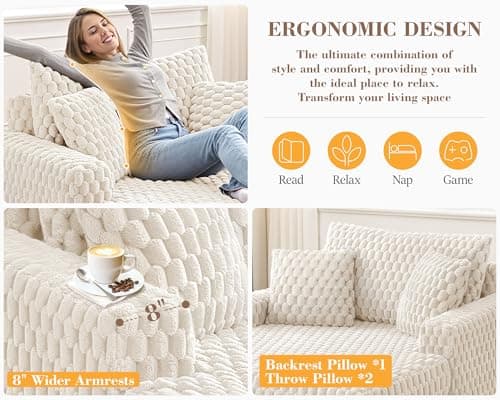 Chaise Lounge Chair Indoor: 53" Comfy Oversized Reading Chair in White