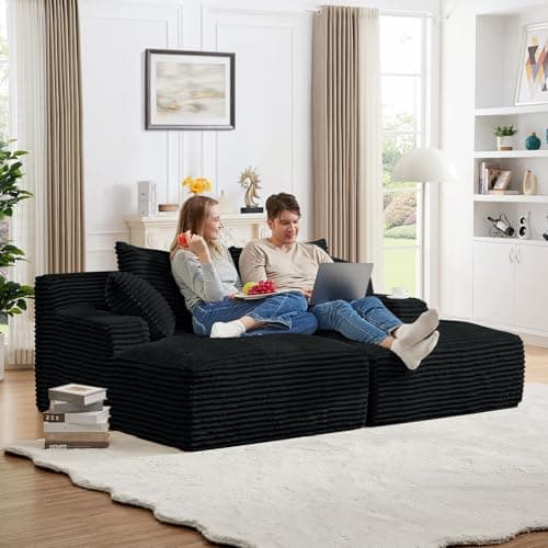 Oversized Chaise Lounge Chair Army Green for Living Room with 3 Pillows and Comfy Fluffy Couch, Modern Deep Seat Sofa No Assembly Needed, 50"W Upholstered Corduroy Couch Single Sleeper