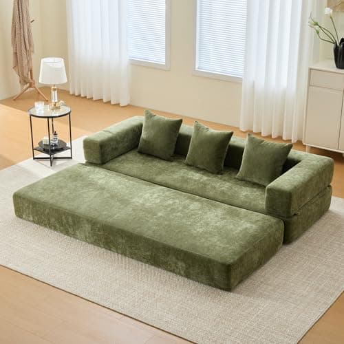 Beige Cylindrical Pillow Convertible Sleeper Sofa Bed