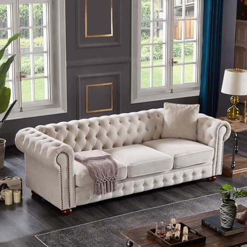 JEEOHEY 88" Oversize Chesterfield Sofa for Living Room and Bedroom, Beige