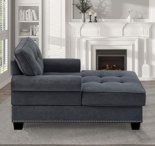 Dark Grey Rivet Upholstered Chaise Lounge Sofa Bed for Bedroom Living Room