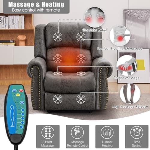 CDCASA Grey Dual Motor Lazy Boy Recliner with Massage, Heat, and Infinite Positions for Seniors
