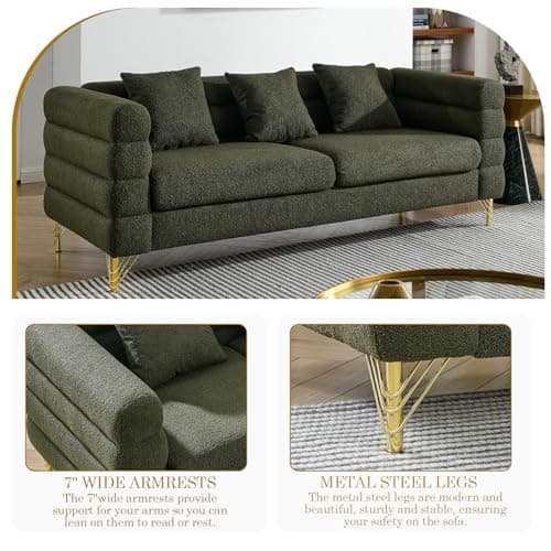 Teddy Bouclé 3 Seater & Loveseat Sofa Set, Green Gold Legs