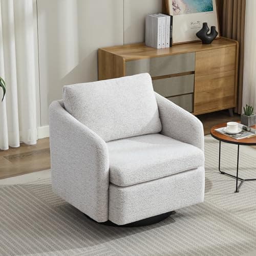 Beige 360° Swivel Chenille Arm Chair - Mid Century Modern Living Room Essentials