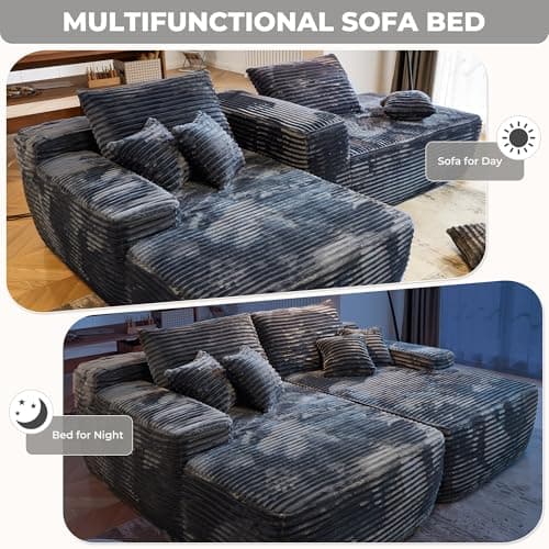 Oversized Chaise Lounge Chair, 81" Cloud Plush Grey Sofa Bed