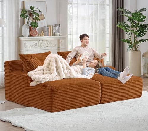 Beige Modern 50-inch Upholstered Chaise Lounge Sofa Bed with Throw Pillows and Armrests