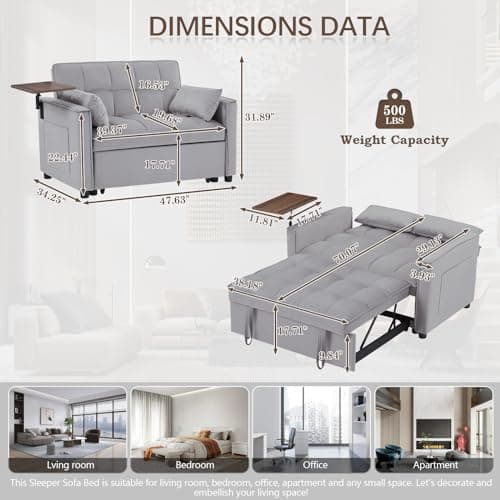3 in 1 Velvet Sleeper Sofa Bed for Living Room, Apartment, Office, Small Space