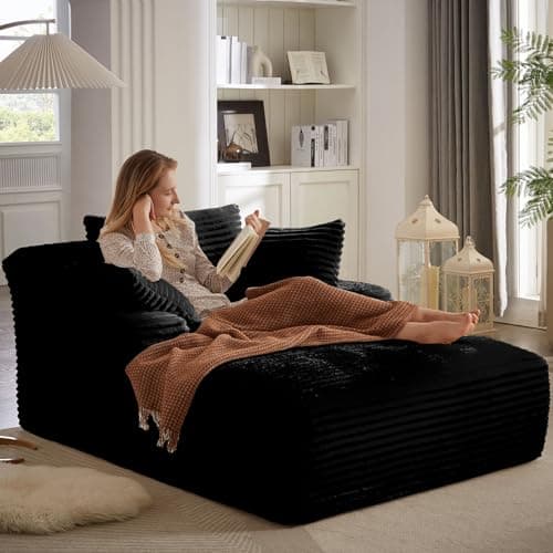 ODUWA Oversized Double Chaise Lounges, Plush Corduroy, Camel