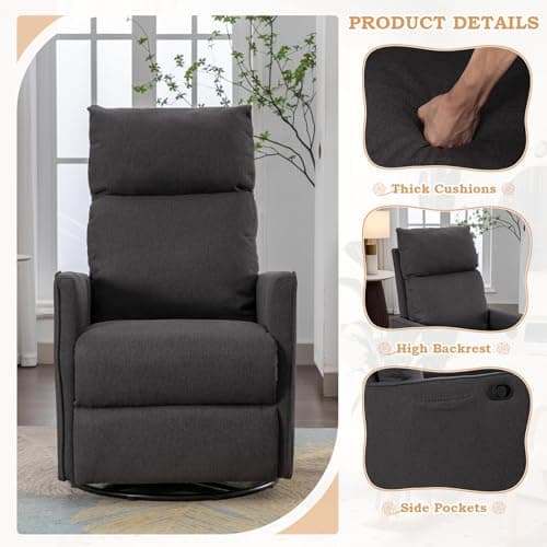 Swivel Rocker Recliner Chair for Living Room - Dark Grey
