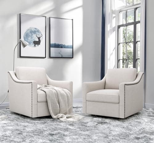 Modern Swivel Barrel Chair, Beige Linen, 360 Degree Rotation