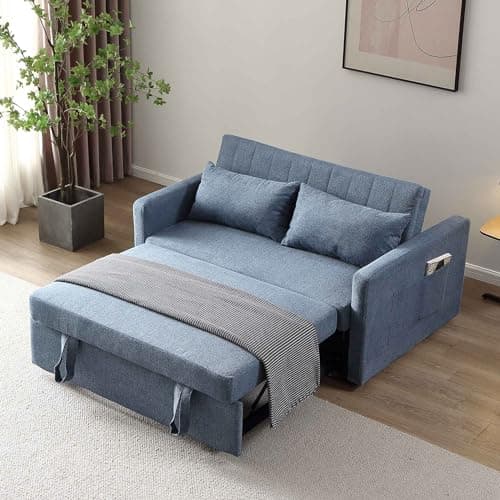 Light Grey Convertible Futon Sofa Bed with Side Pocket
