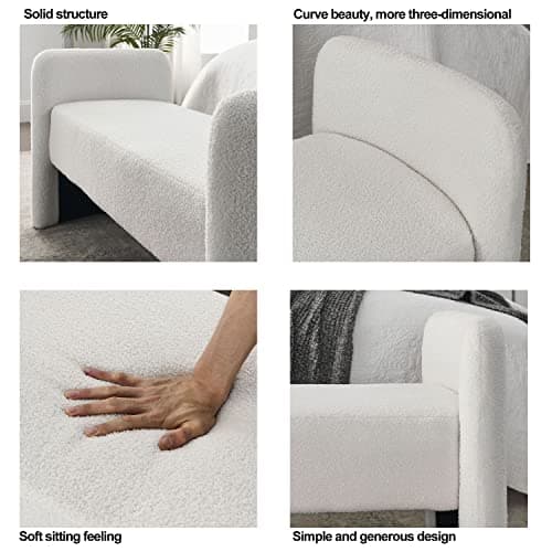 End of Bed Ottoman Bench, 52 Upholstered Entry Bench with Teddy Fabric for Living Room and Bedroom