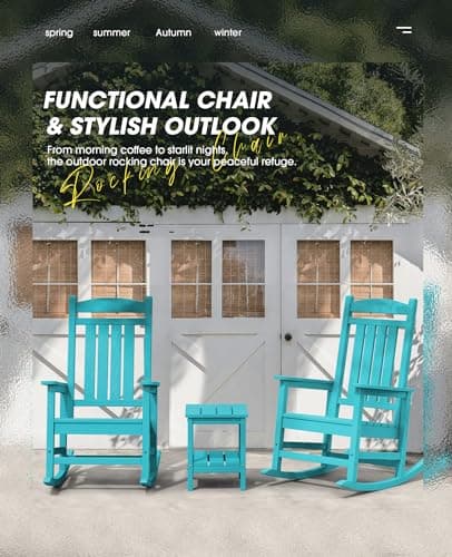 KINGYES Aruba Blue HDPE Outdoor Patio Rocking Chair, 330lbs Support