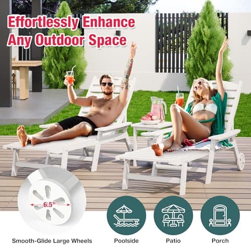 Pamapic 1 PC 500 LBS Oversized Chaise Lounge with Wheel, White