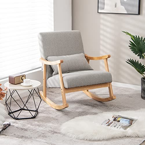 Giantex Modern Rocking Chair - Rubber Wood Frame, Comfy Seat & Backrest, Grey