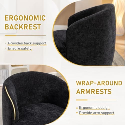 360 Degree Swivel Barrel Chair in Black Chenille Fabric
